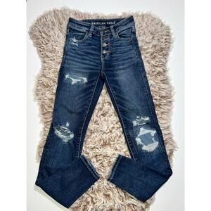 American Eagle next level stretch button zipper distressed hi rise jean jegging